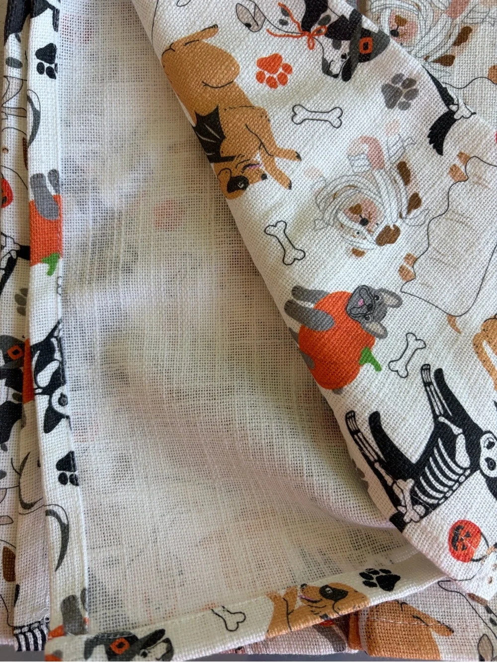 MAKERY Halloween Dog Tea Towels Set of 2 Cotton Kitchen Towels Ghosts Skeletons